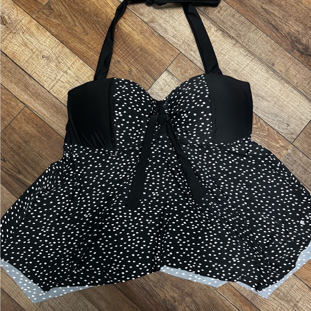 Swimsuits For All Black and White Dot Tankini Top
